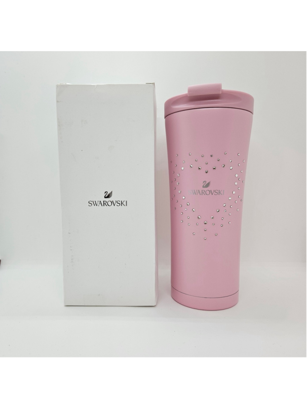 Swarovski NEW Crystal Love Coffee Mug Pink Stainless Travel Tumbler Heart 16 oz